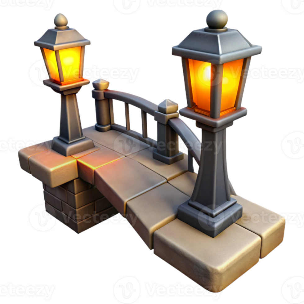 magnificent traditional Isolated Foggy Bridge with Orange Streetlamp Glow png