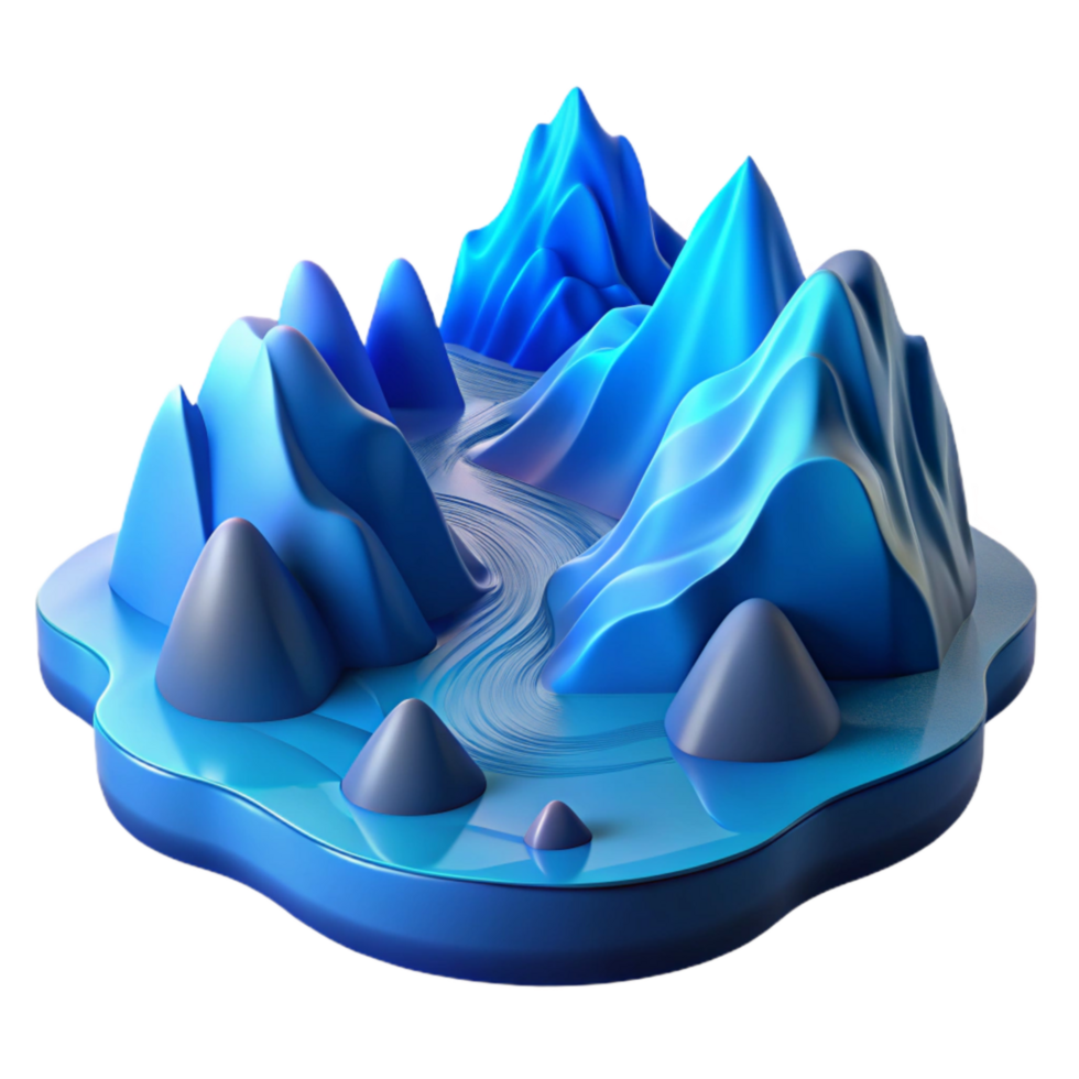 serene minimalist Isolated Fractal Fjord Soft Blue Gradient Transparent Background png