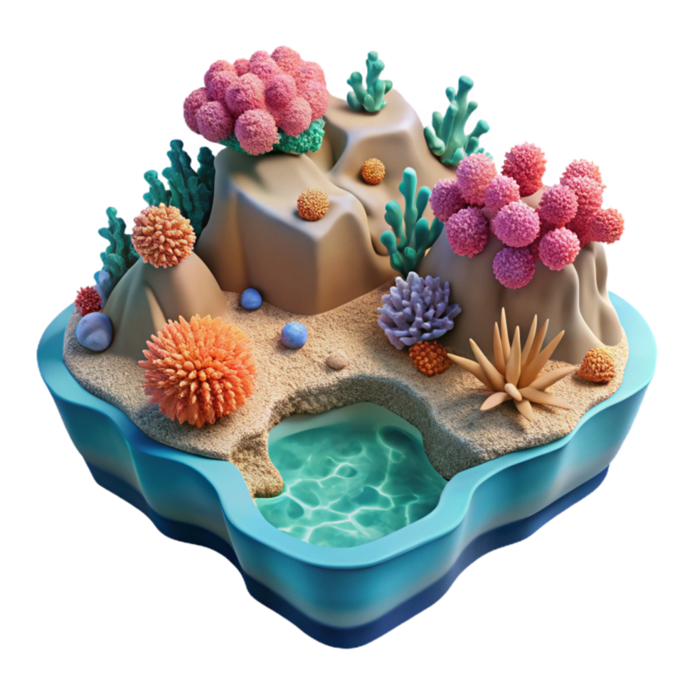 vibrant vintage Isolated Kaleidoscope Coastline Vivid Coral Reefs high resolution png