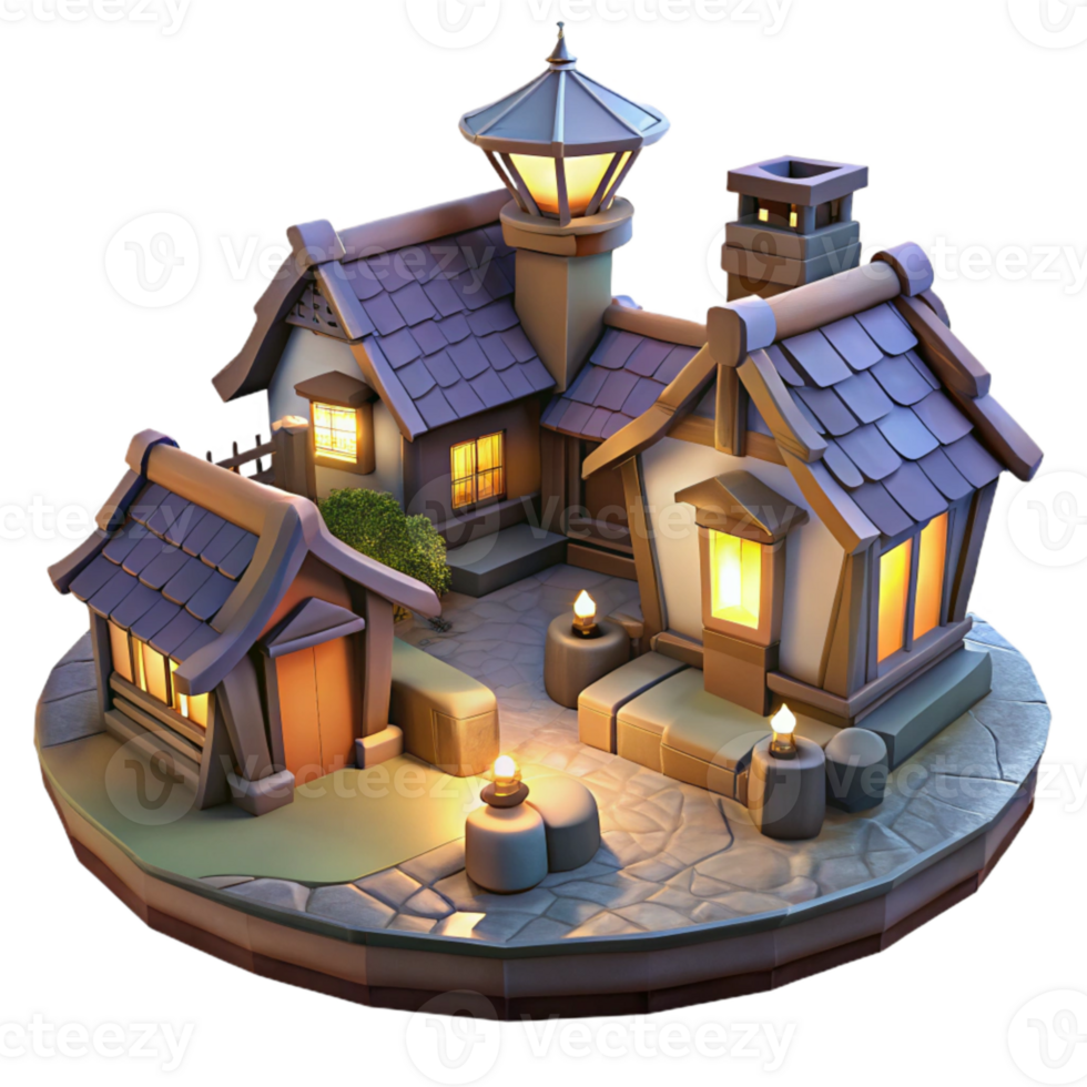serene rustic Isolated Vespera Village Twilight Hues Cutout high quality png