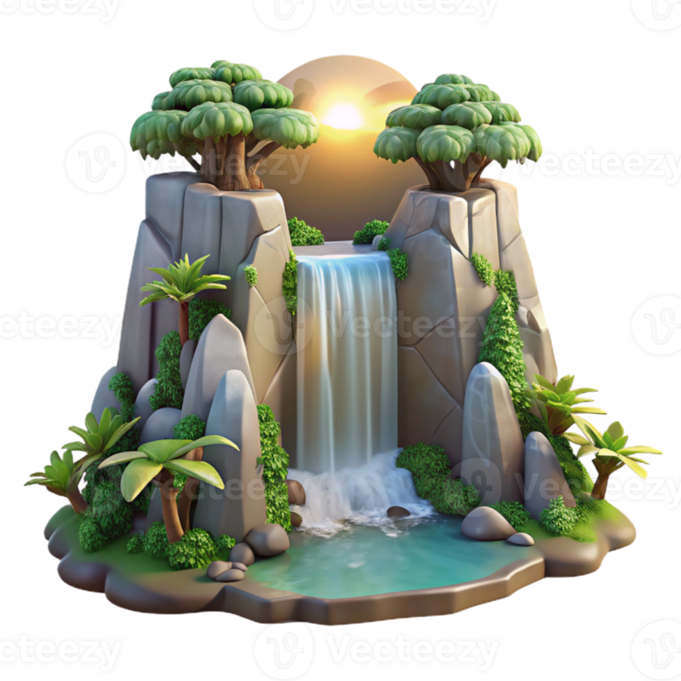 serene vintage Isolated Waterfall Cutout Sunlight Through Trees professional png