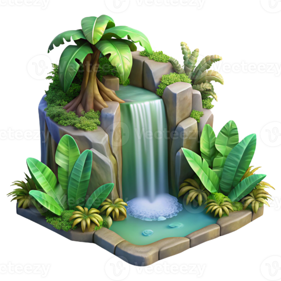 vibrant abstract Isolated Waterfall Lush Tropical Foliage Detail genuine png
