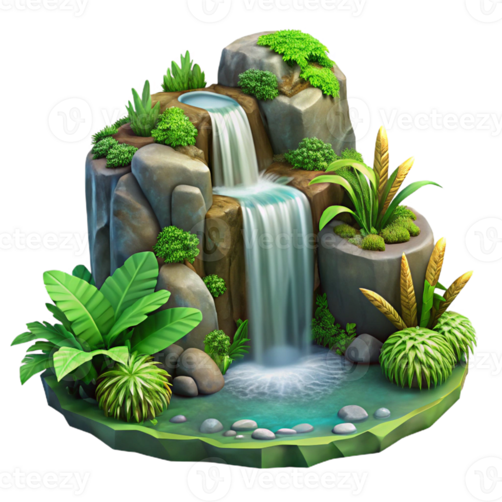 impressive modern Isolated Waterfall Lush Tropical Foliage Detail high resolution png