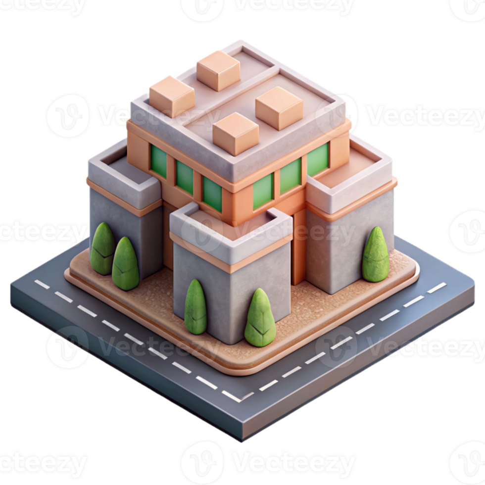elegant rustic Isometric City Block Transparent Background premium png