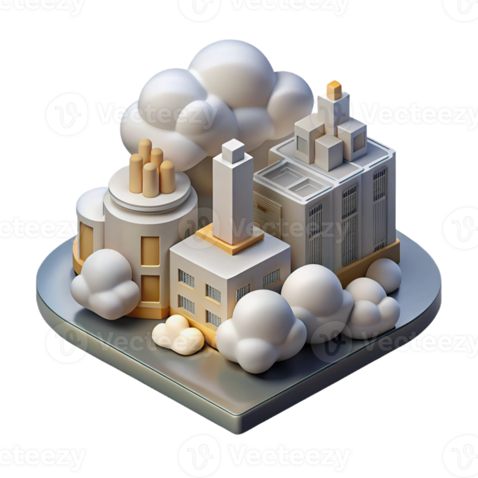 serene modern Isometric Cloud City Cutout Detailed Architecture Transparent Background high quality png