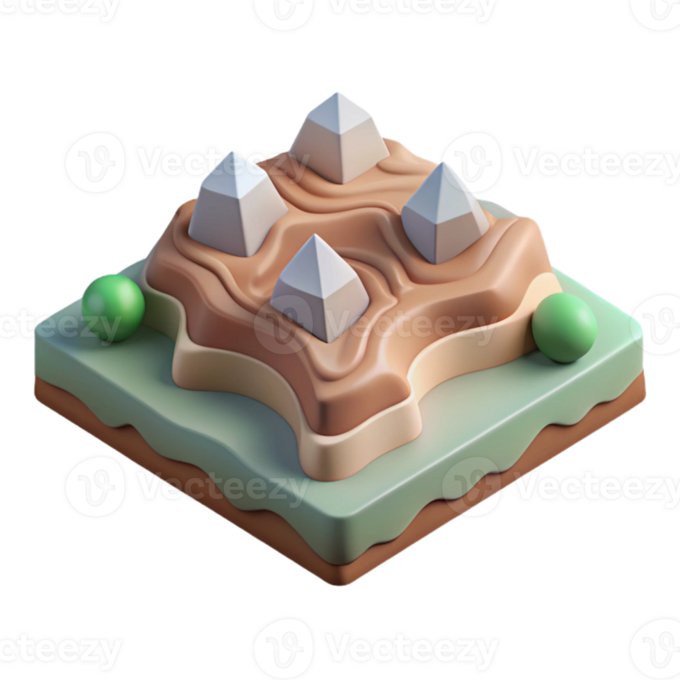 extraordinary vintage Isometric Topographic Landscape Isolated Element Soft Light authentic png