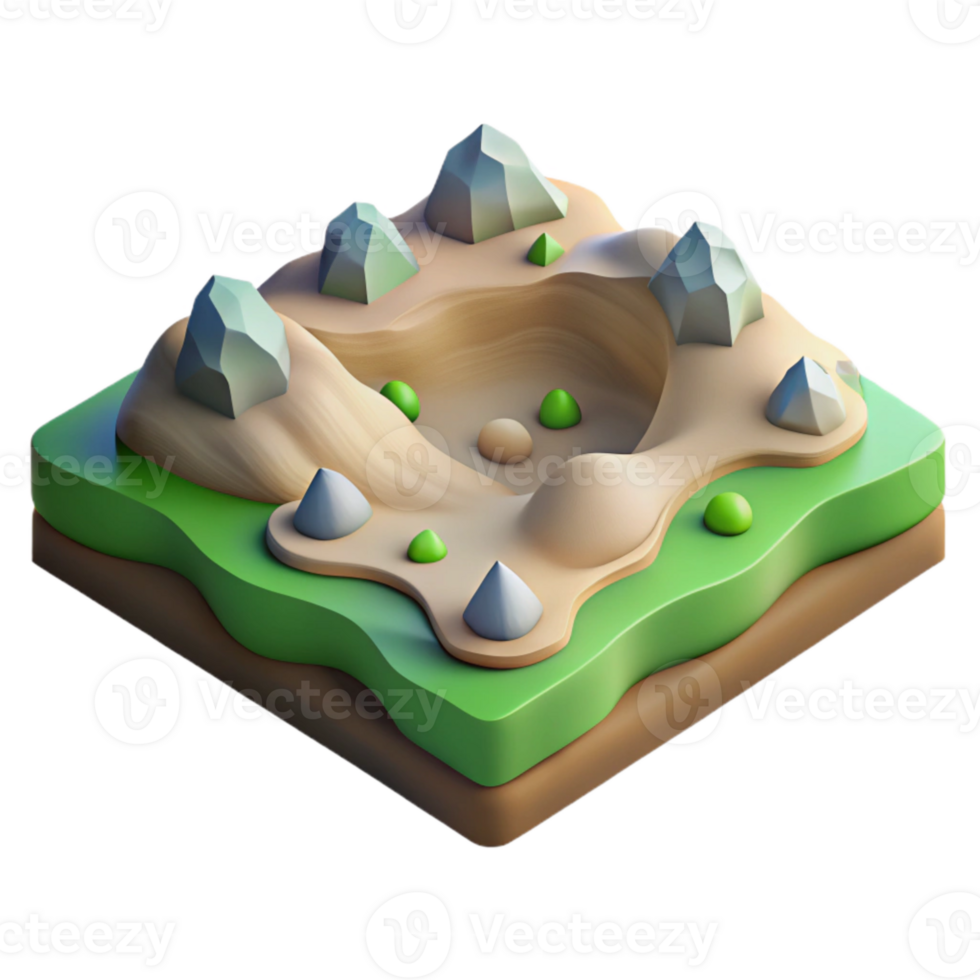 beautiful modern Isometric Topographic Landscape Isolated Element Soft Light png