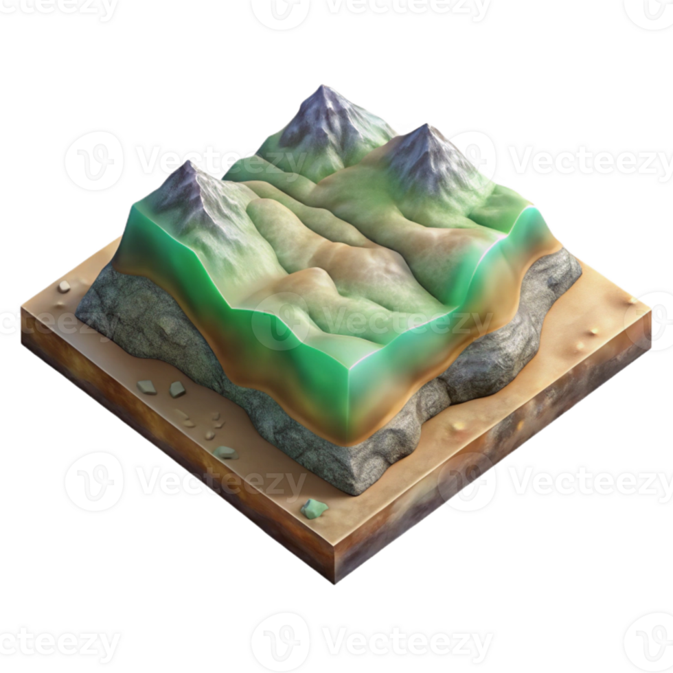 extraordinary traditional Isometric Spectral Terrain Map with Transparent Background original png