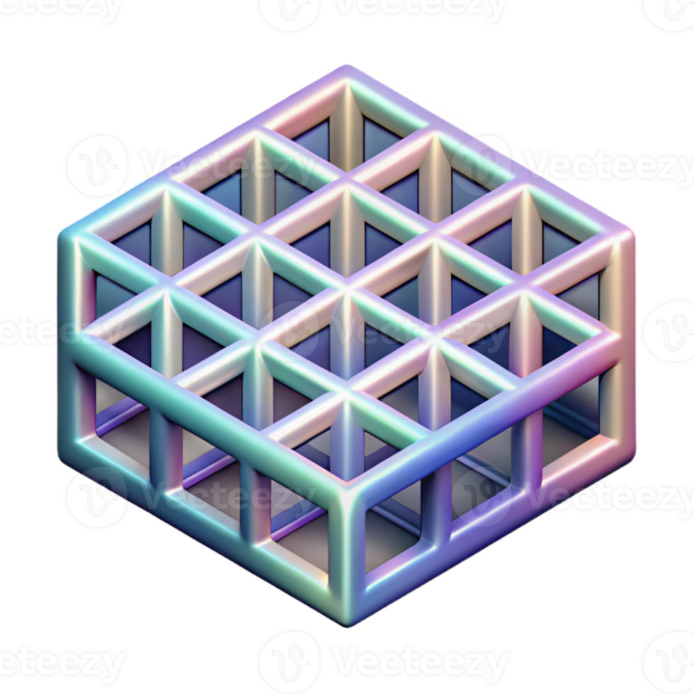 serene creative Isometric Spectral Grid Pattern Cutout Element authentic png