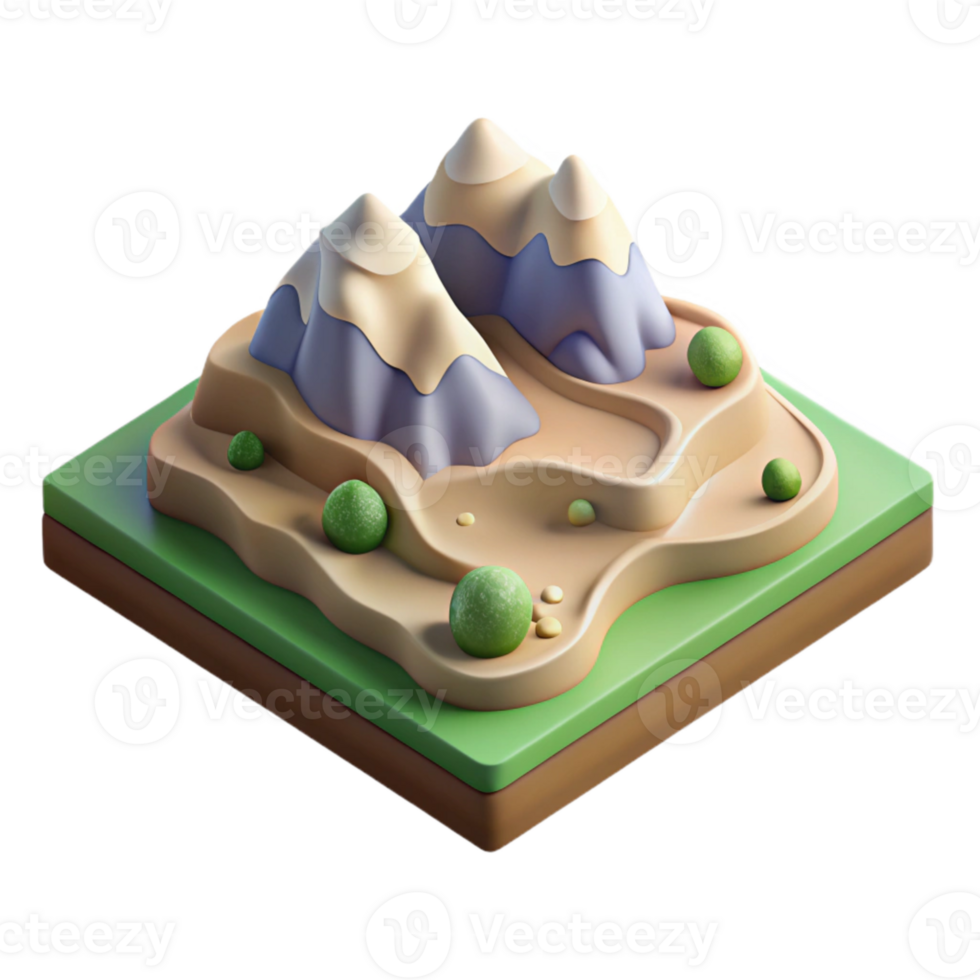 impressive artistic Isometric Topographic Landscape Isolated Element Soft Light detailed png
