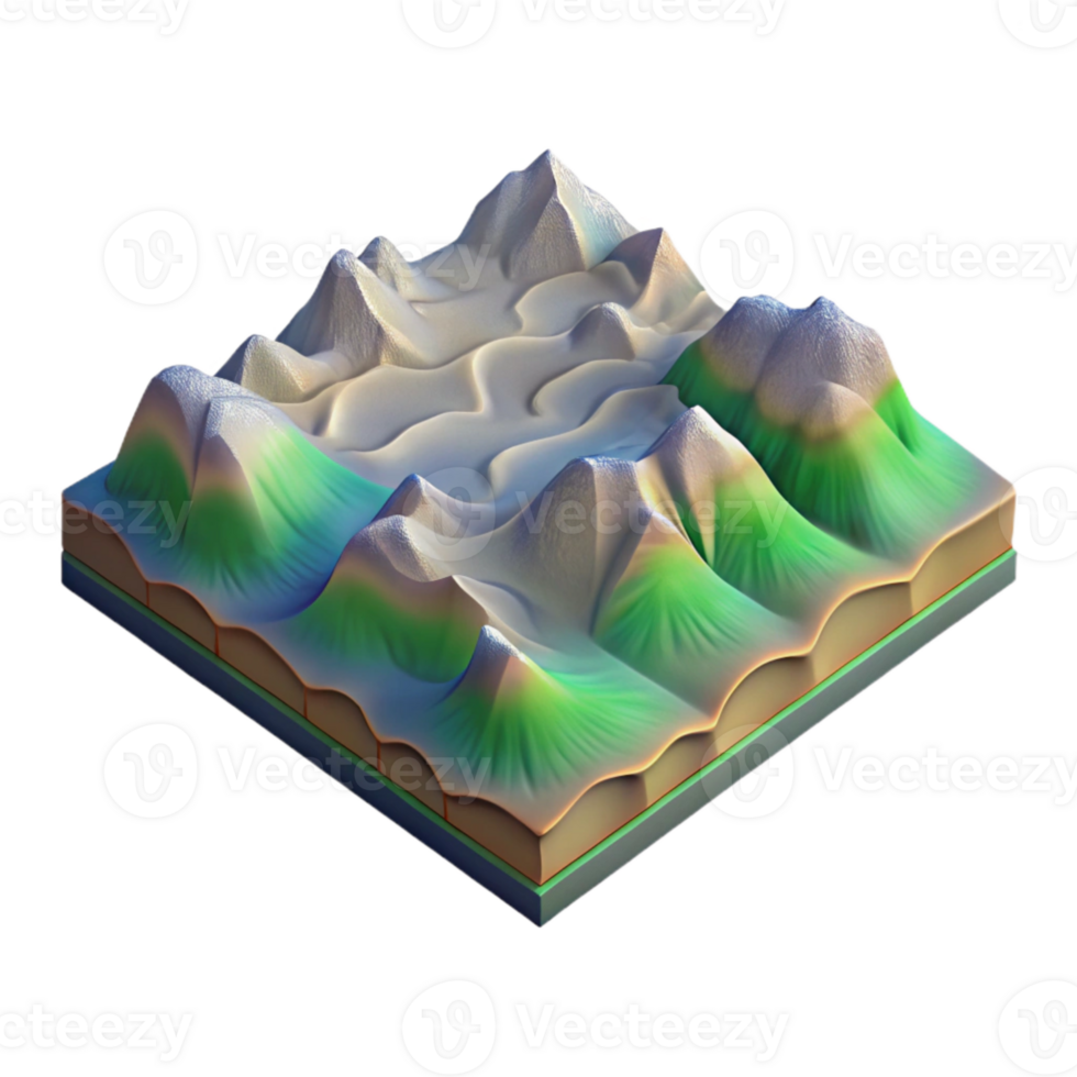 elegant modern Isometric Spectral Terrain Map with Transparent Background professional png