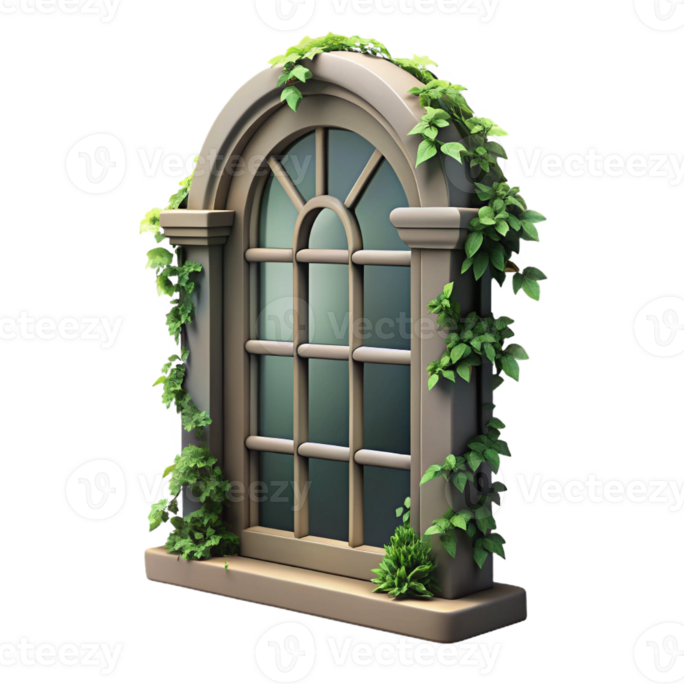 stunning vintage Ivy Covered Window Frame Transparent Background Dark Green high resolution png