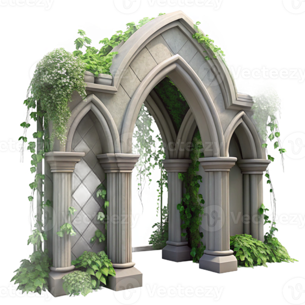impressive rustic Ivy Covered Archway Cutout Gothic Architecture premium png