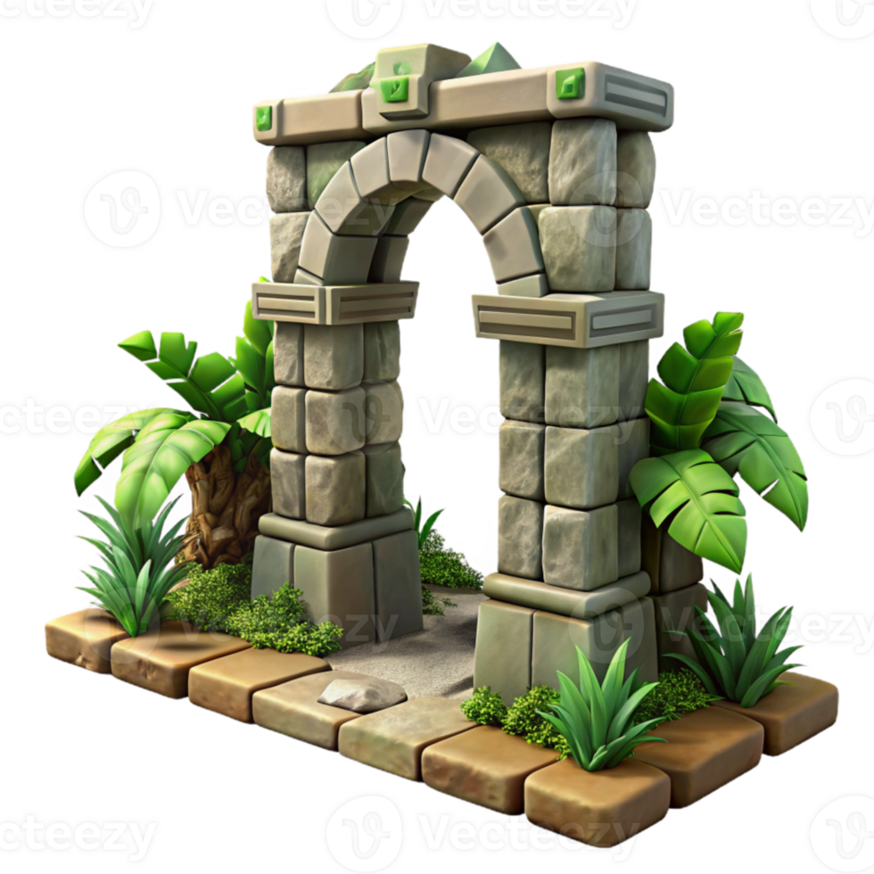 vibrant abstract Jungle Ruins Stone Arch Cutout Transparent Background premium png