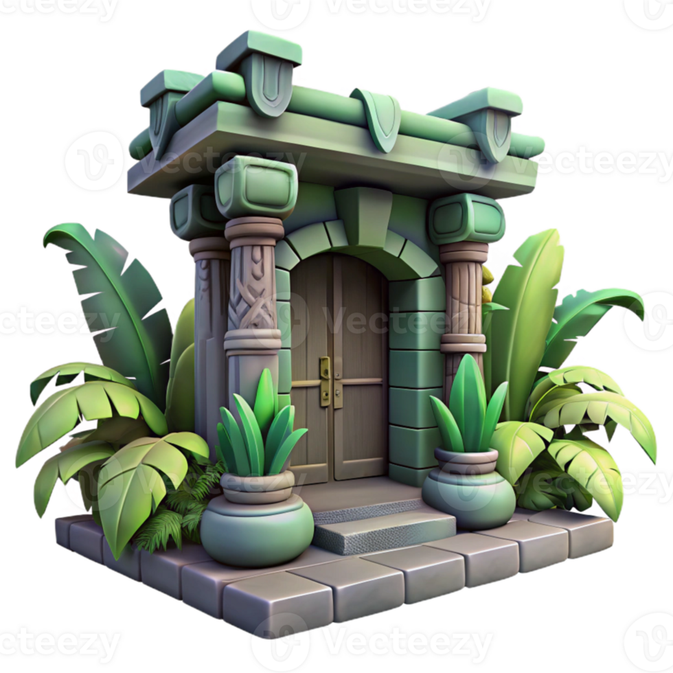 wonderful rustic Jungle Temple Doorway Isolated with Dark Shadows png