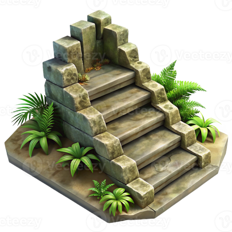beautiful minimalist Jungle Ruins Stone Steps Cutout with Shadow Effect original png