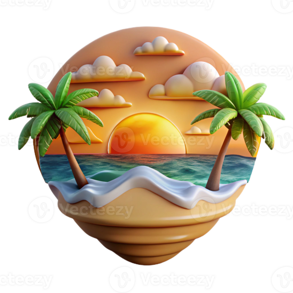 serene traditional Kaleidoscope Coastline Cutout Bright Tropical Sunrise Transparent Background authentic png