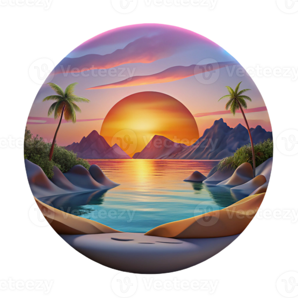 impressive contemporary Kaleidoscope Coastline Cutout Vibrant Sunset Hues Transparent Background exclusive png