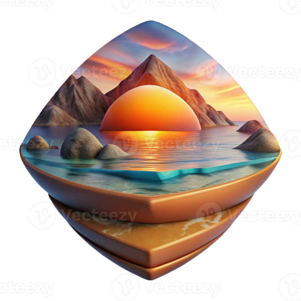 dramatic modern Kaleidoscope Coastline Cutout Vibrant Sunset Hues Transparent Background authentic png