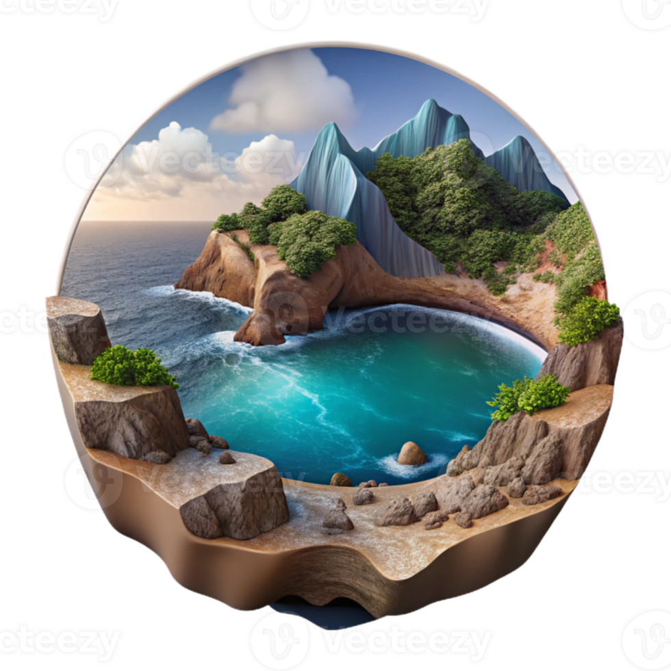 vibrant contemporary Kaleidoscope Coast Cutout Dramatic Cliffside View Transparent Background high resolution png