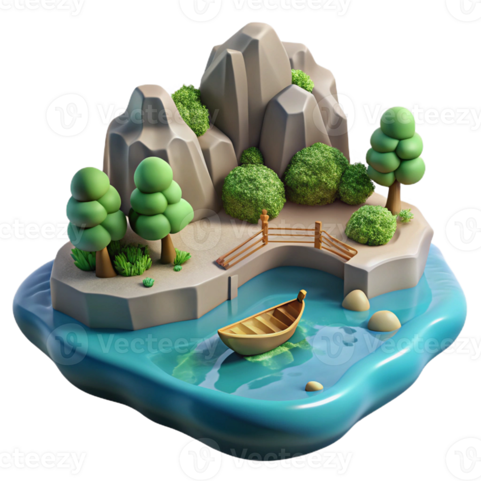 beautiful classic Lake Island Scenery Cutout Element genuine png