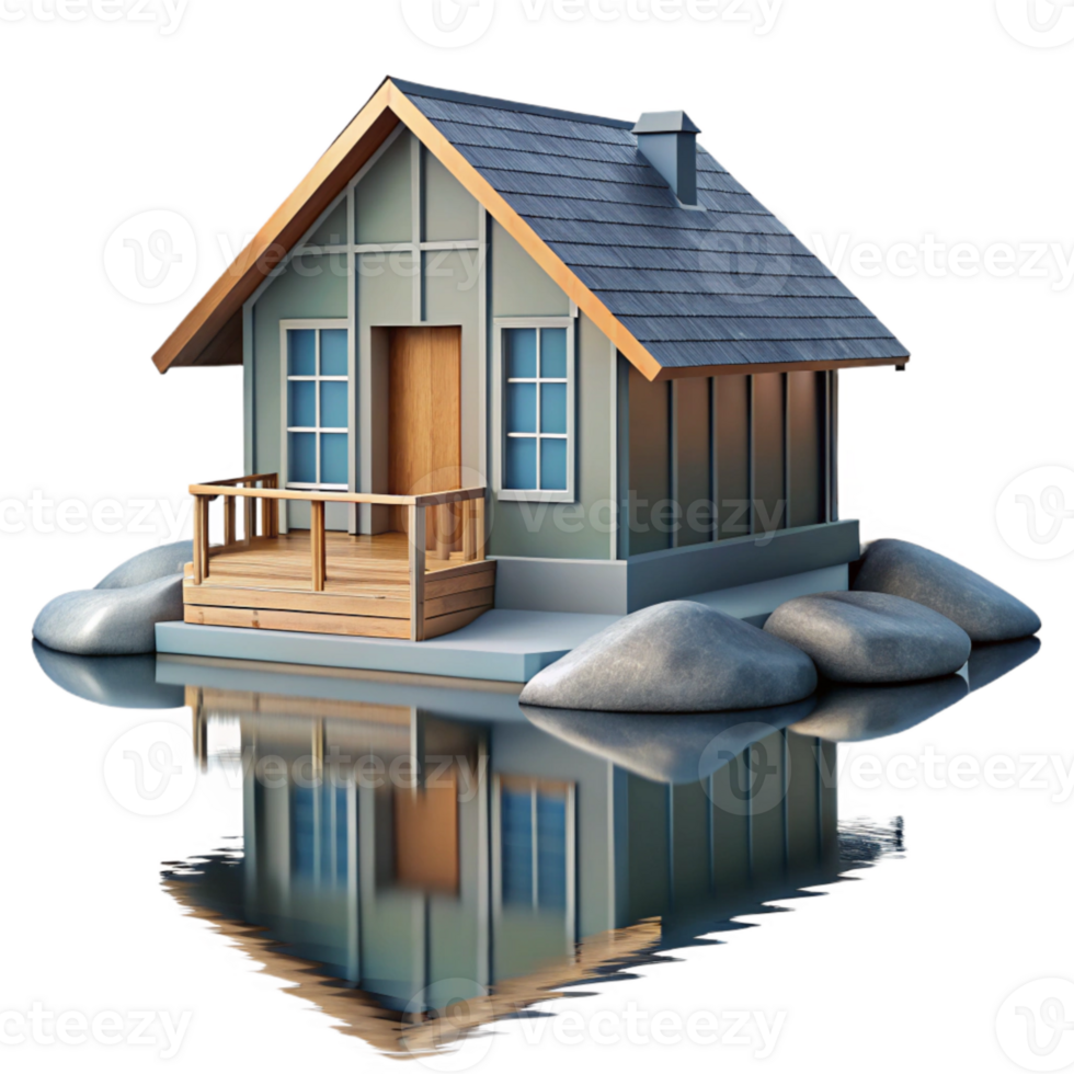 impressive contemporary Lake House Reflection Isolated Transparent Background professional png