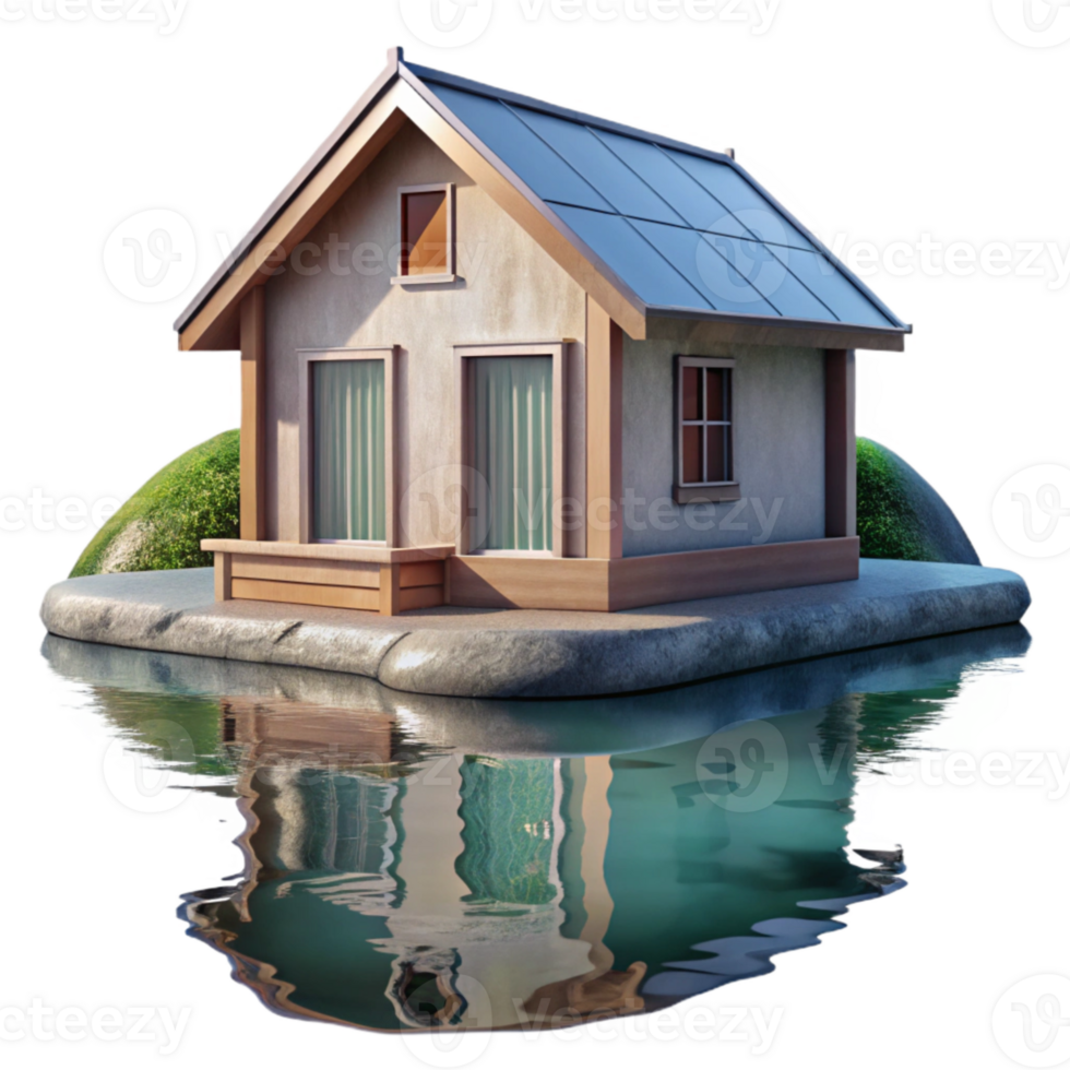 beautiful artistic Lake House Reflection Isolated Transparent Background exclusive png