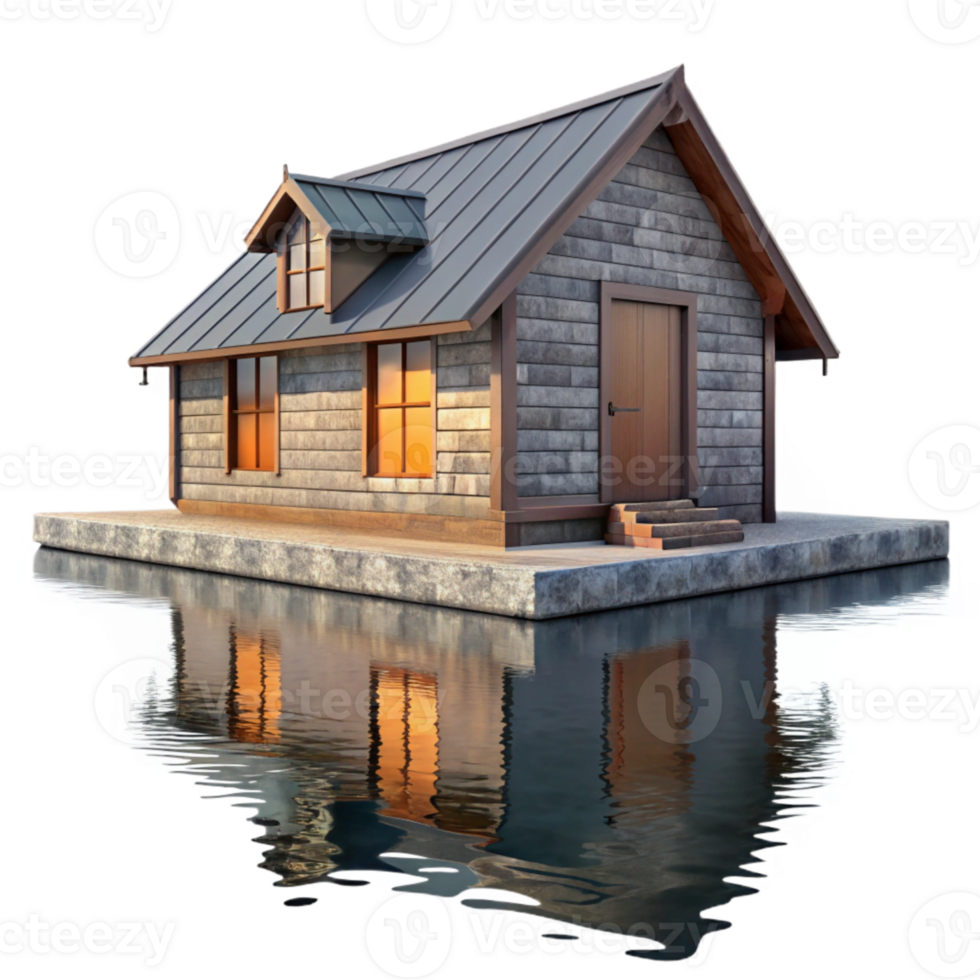 wonderful artistic Lake House Reflection Isolated Transparent Background detailed png