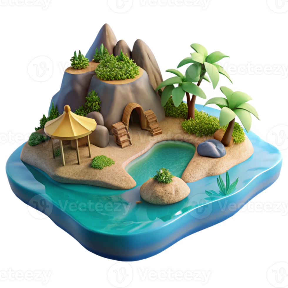dramatic artistic Lake Island Scenery Cutout Element authentic png