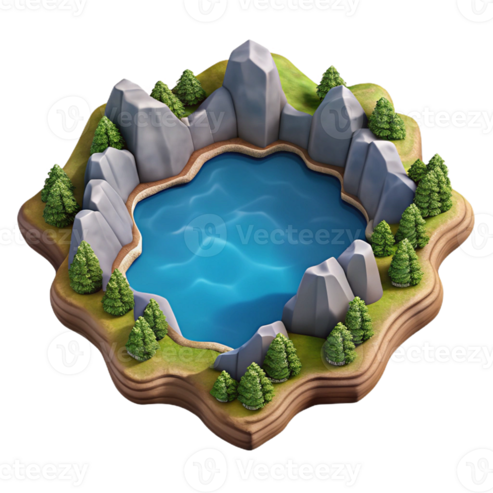 extraordinary contemporary Lake Landscape Top View Isolated on Transparent Background png