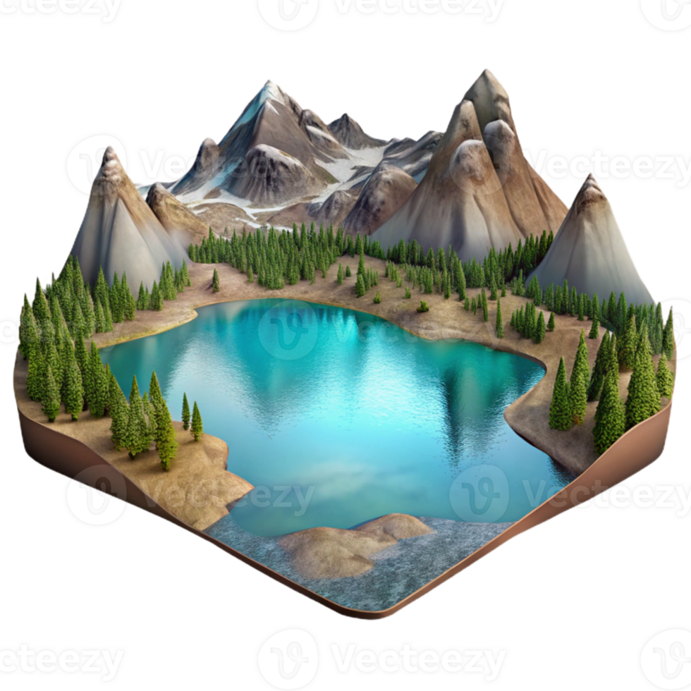 wonderful abstract Lake Landscape Panorama Cutout with Clear Sky original png