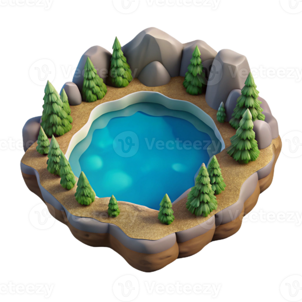 serene minimalist Lake Landscape Top View Isolated on Transparent Background premium png
