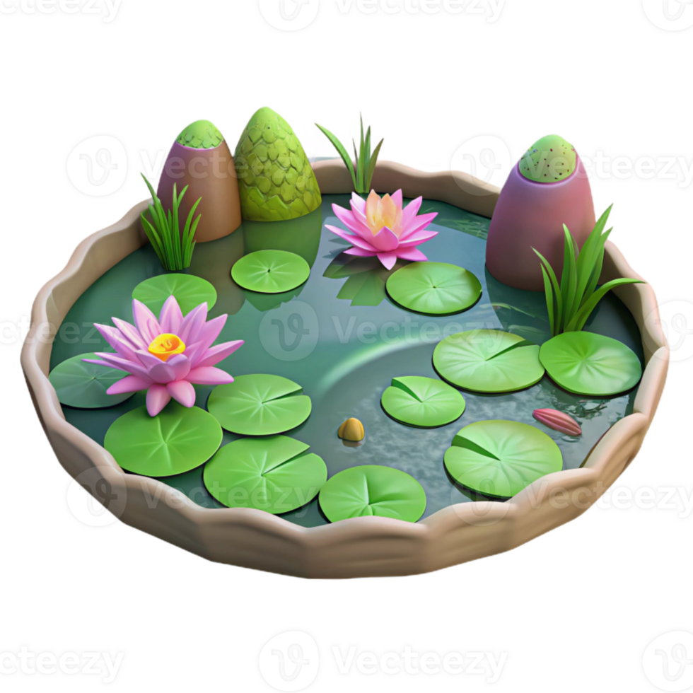 wonderful traditional Lake with Water Lilies Isolated on Transparent Background high resolution png
