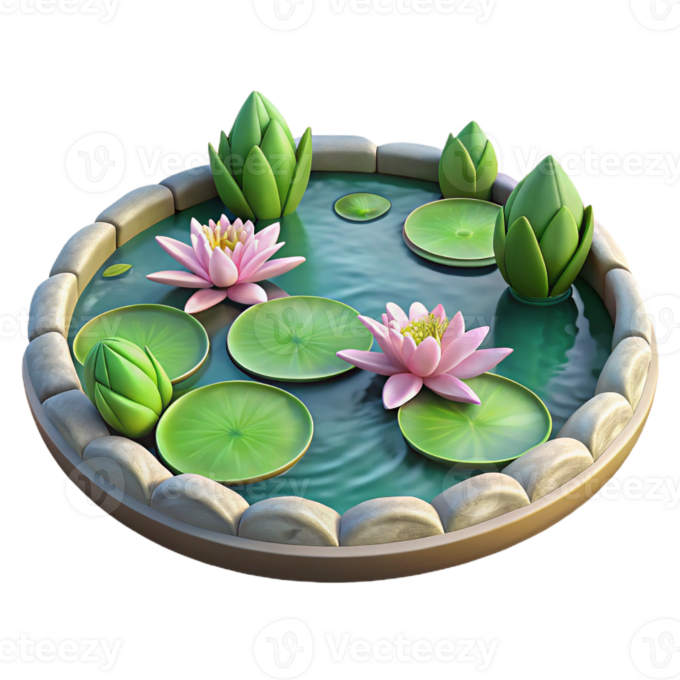extraordinary vintage Lake with Water Lilies Isolated on Transparent Background high quality png