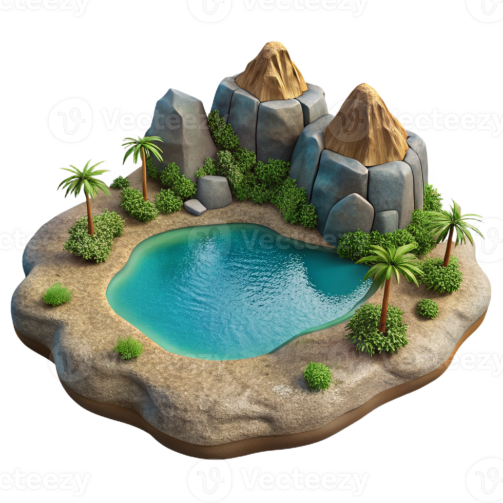 extraordinary rustic Lake with Island Isolated on Transparent Background detailed png