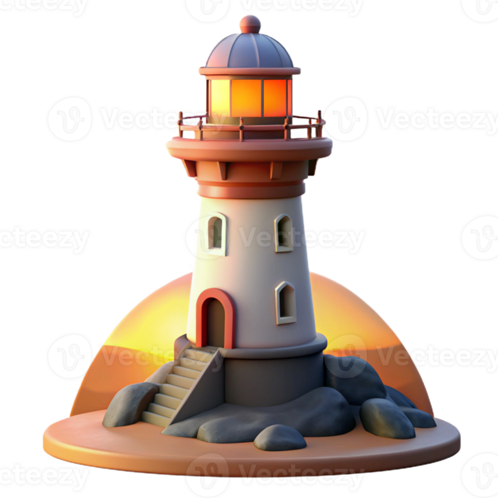 beautiful rustic Lighthouse at Sunset Cutout Coastal Scene Isolated high resolution png