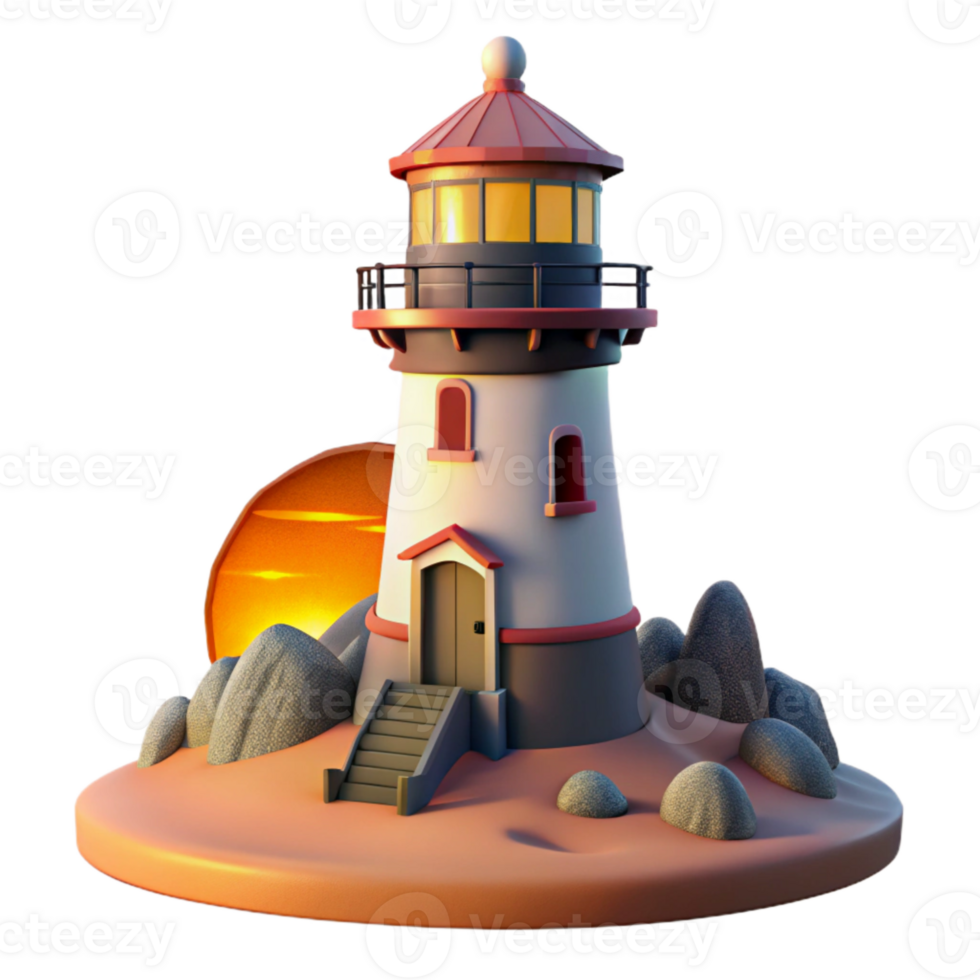 dramatic traditional Lighthouse at Sunset Cutout Coastal Scene Isolated high resolution png