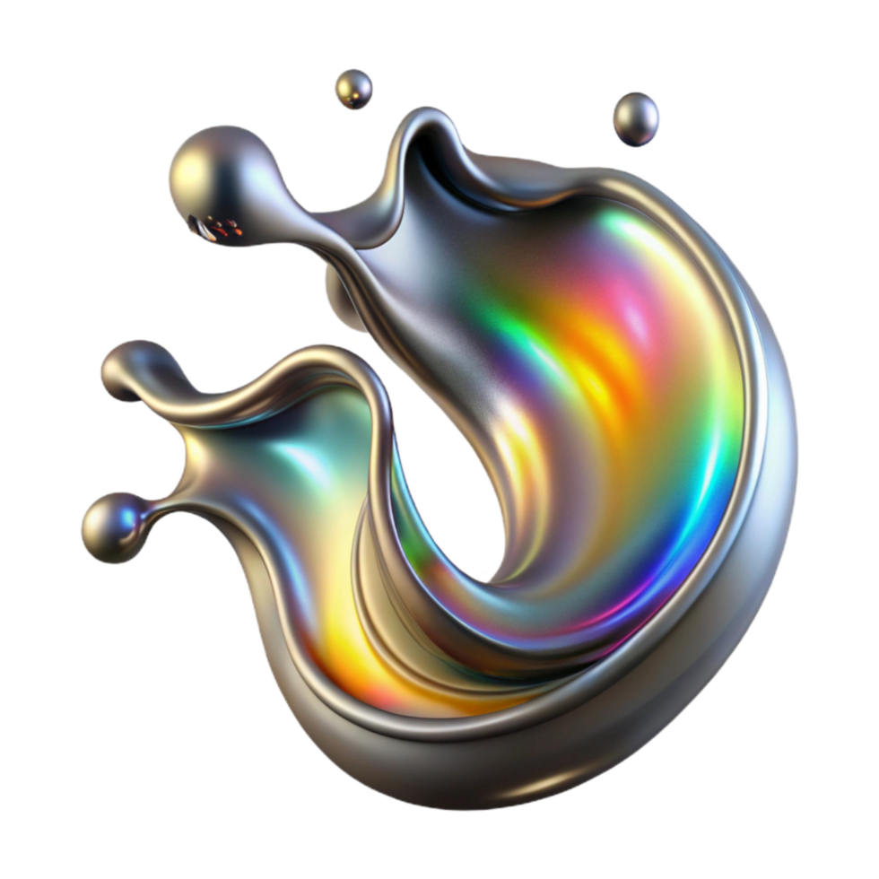 serene abstract Liquid Metal Splash Cutout on Transparent Background high quality png