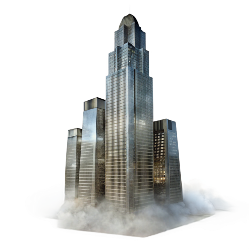 dramatic abstract Low Angle Foggy City Block Transparent Background detailed png