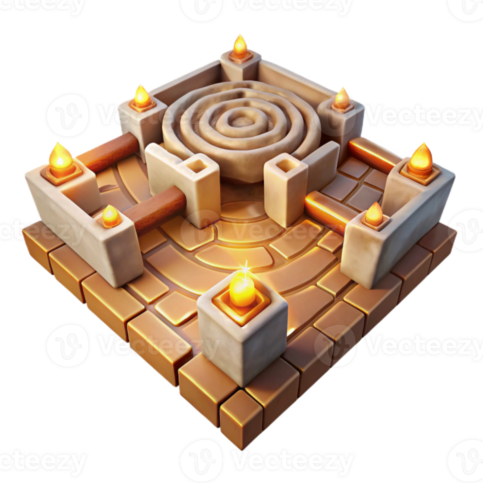 wonderful artistic Luminari Labyrinth Path Cutout with Golden Light Isolated high quality png