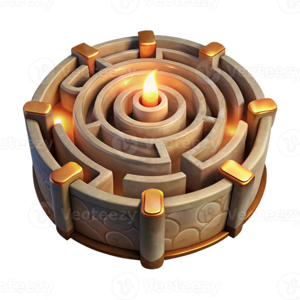 dramatic vintage Luminari Labyrinth Path Cutout with Golden Light Isolated premium png