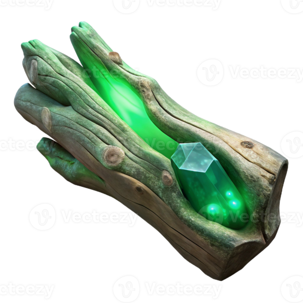 serene abstract Luminescent Driftwood Piece with Green Hues Transparent Background high quality png
