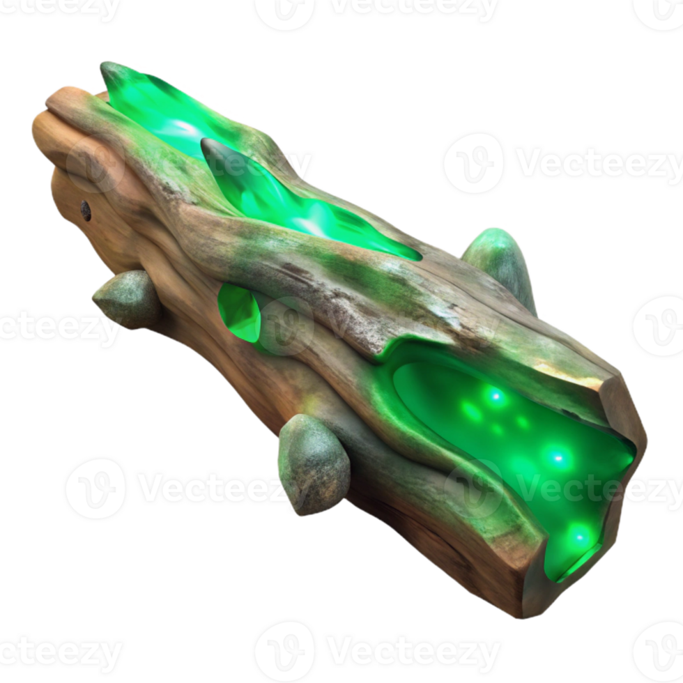 wonderful artistic Luminescent Driftwood Piece with Green Hues Transparent Background authentic png