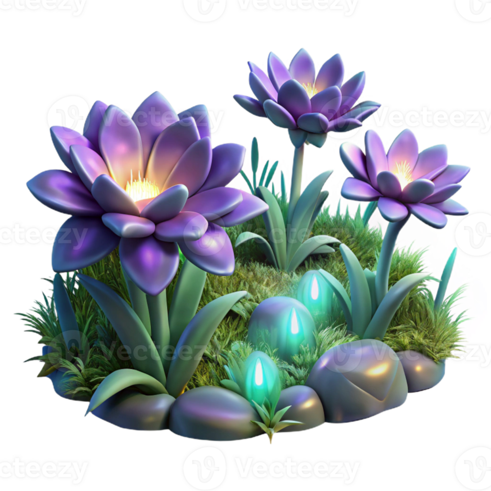 elegant traditional Luminous Forest Flowers Cutout Transparent Background Night Scene authentic png