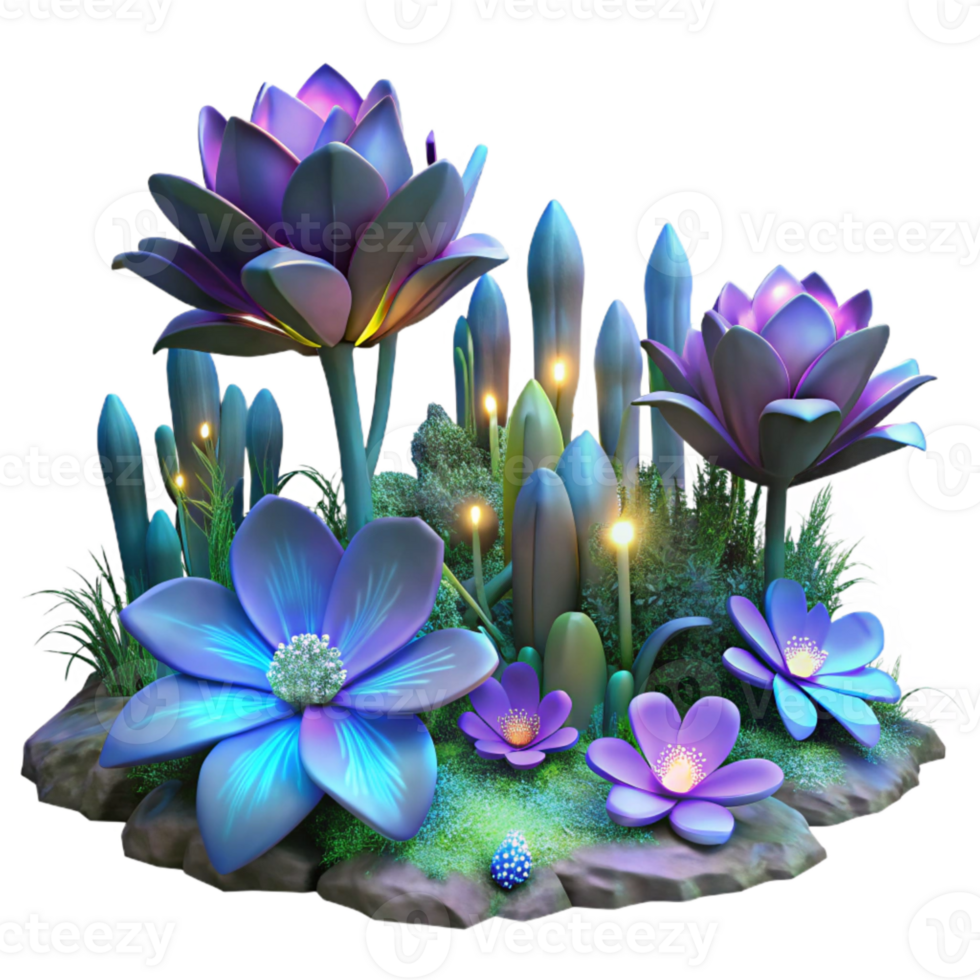 magnificent modern Luminous Forest Flowers Cutout Transparent Background Night Scene high quality png