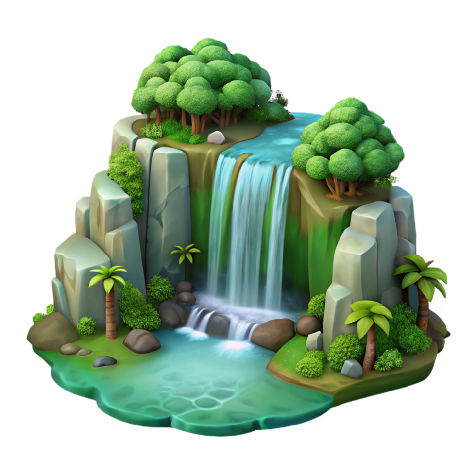 magnificent modern Lush Forest Waterfall Cutout Isolated on Transparent Background detailed png