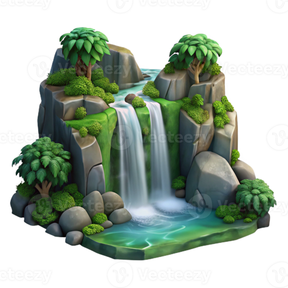 serene abstract Lush Forest Waterfall Cutout Isolated on Transparent Background detailed png