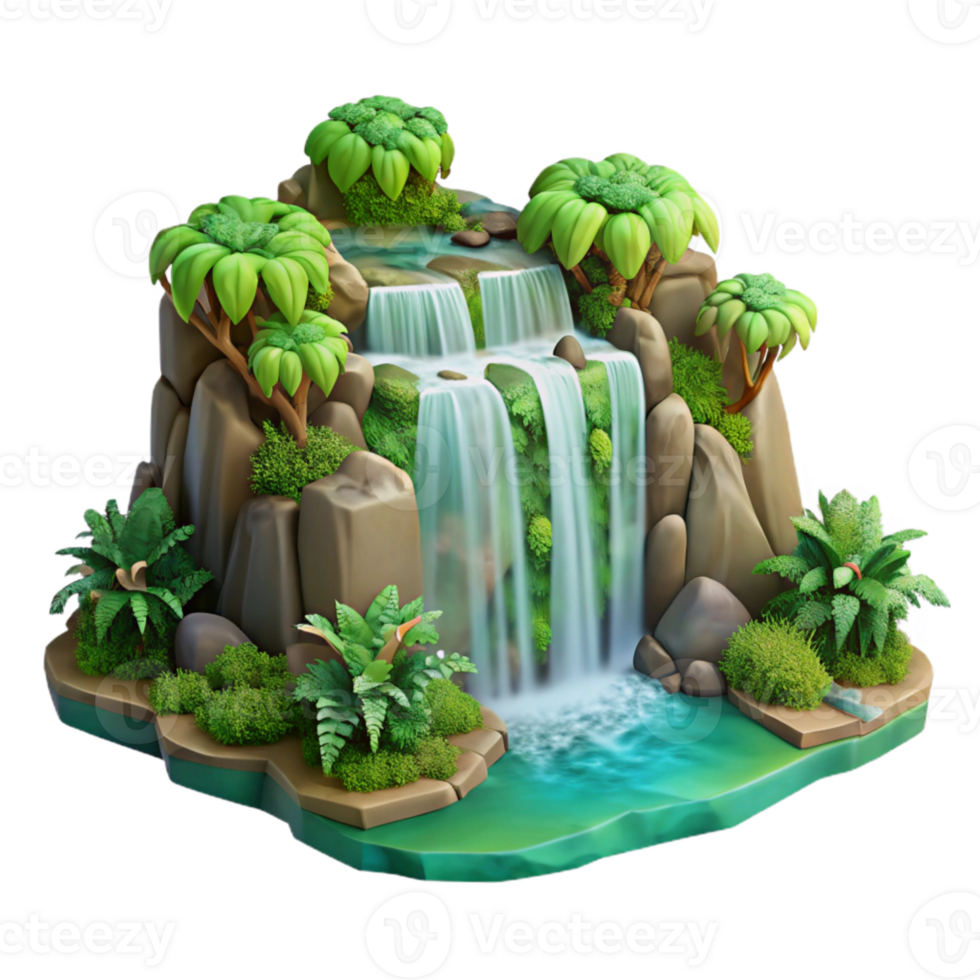 serene rustic Lush Forest Waterfall Cutout Isolated on Transparent Background premium png