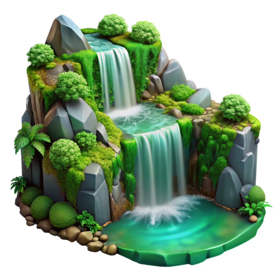 magnificent minimalist Lush Green Forest Waterfall with Clear Water Isolated original png