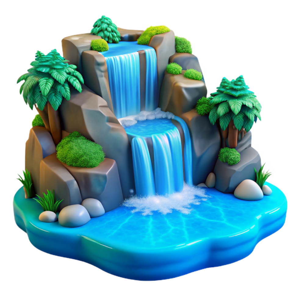 beautiful abstract Lyrax Forest Waterfall Cutout with Bright Blue Water professional png